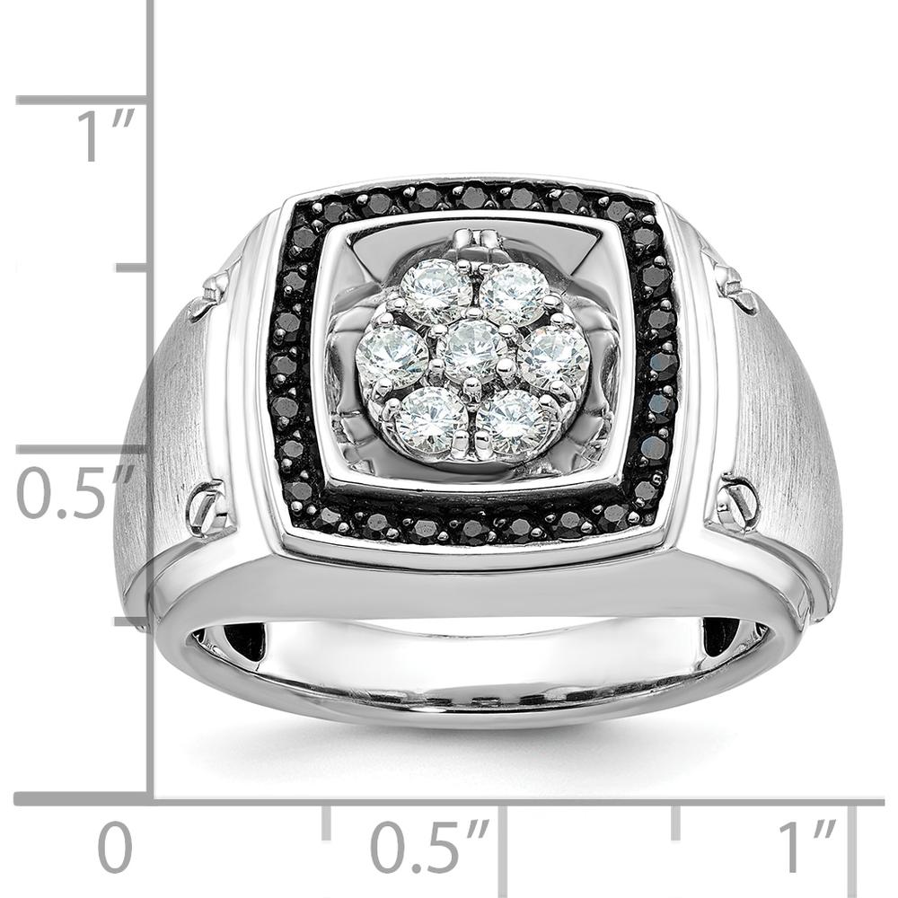 14K White Gold Men's Polished and Satin Halo Cluster Ring with Round and Black Diamonds by IBGoodman