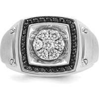 14K White Gold Men's Polished and Satin Halo Cluster Ring with Round and Black Diamonds by IBGoodman