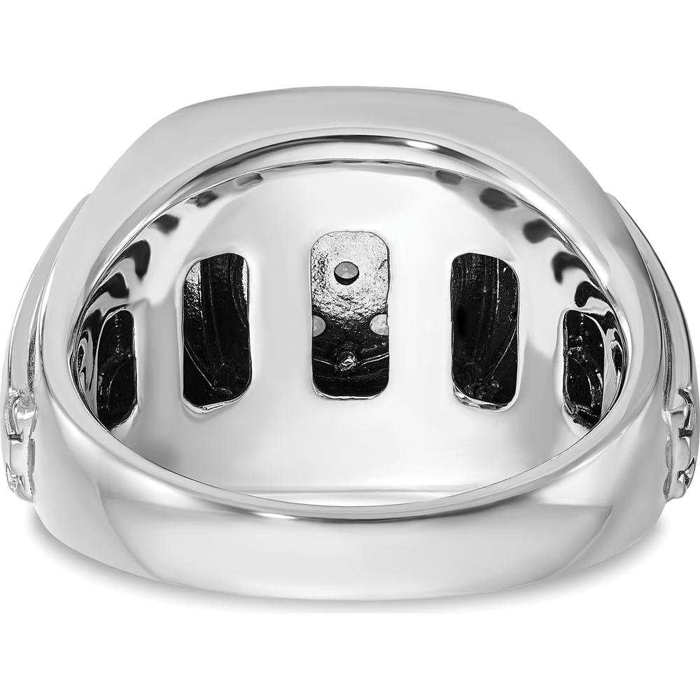 14K White Gold Men's Polished and Satin Halo Cluster Ring with Round and Black Diamonds by IBGoodman