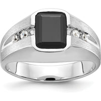 14K White Gold Men's Polished and Satin Onyx and 1/8 Carat AA Quality Diamond Ring by IBGoodman