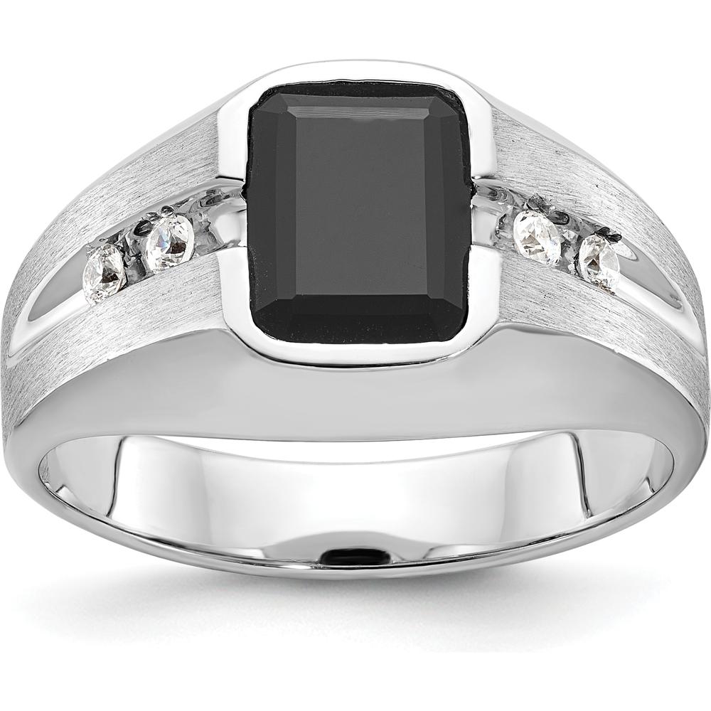 14K White Gold Men's Polished and Satin Onyx and 1/8 Carat AA Quality Diamond Ring by IBGoodman