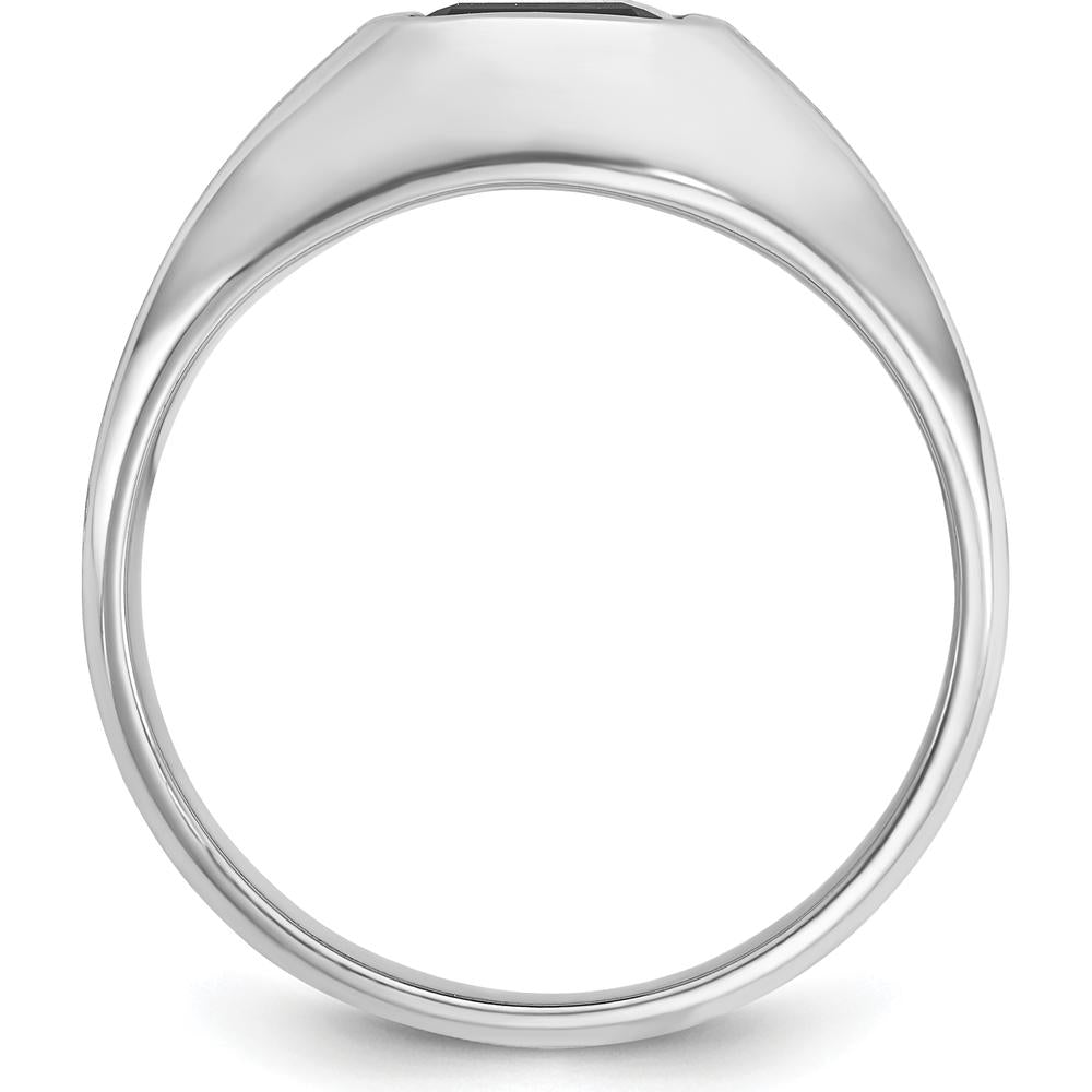 14K White Gold Men's Polished and Satin Onyx and 1/8 Carat AA Quality Diamond Ring by IBGoodman