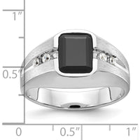 14K White Gold Men's Polished and Satin Onyx and 1/8 Carat AA Quality Diamond Ring by IBGoodman