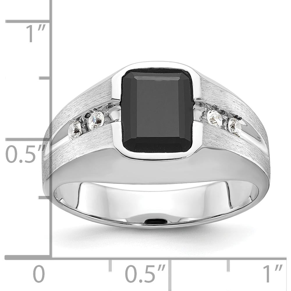 14K White Gold Men's Polished and Satin Onyx and 1/8 Carat AA Quality Diamond Ring by IBGoodman
