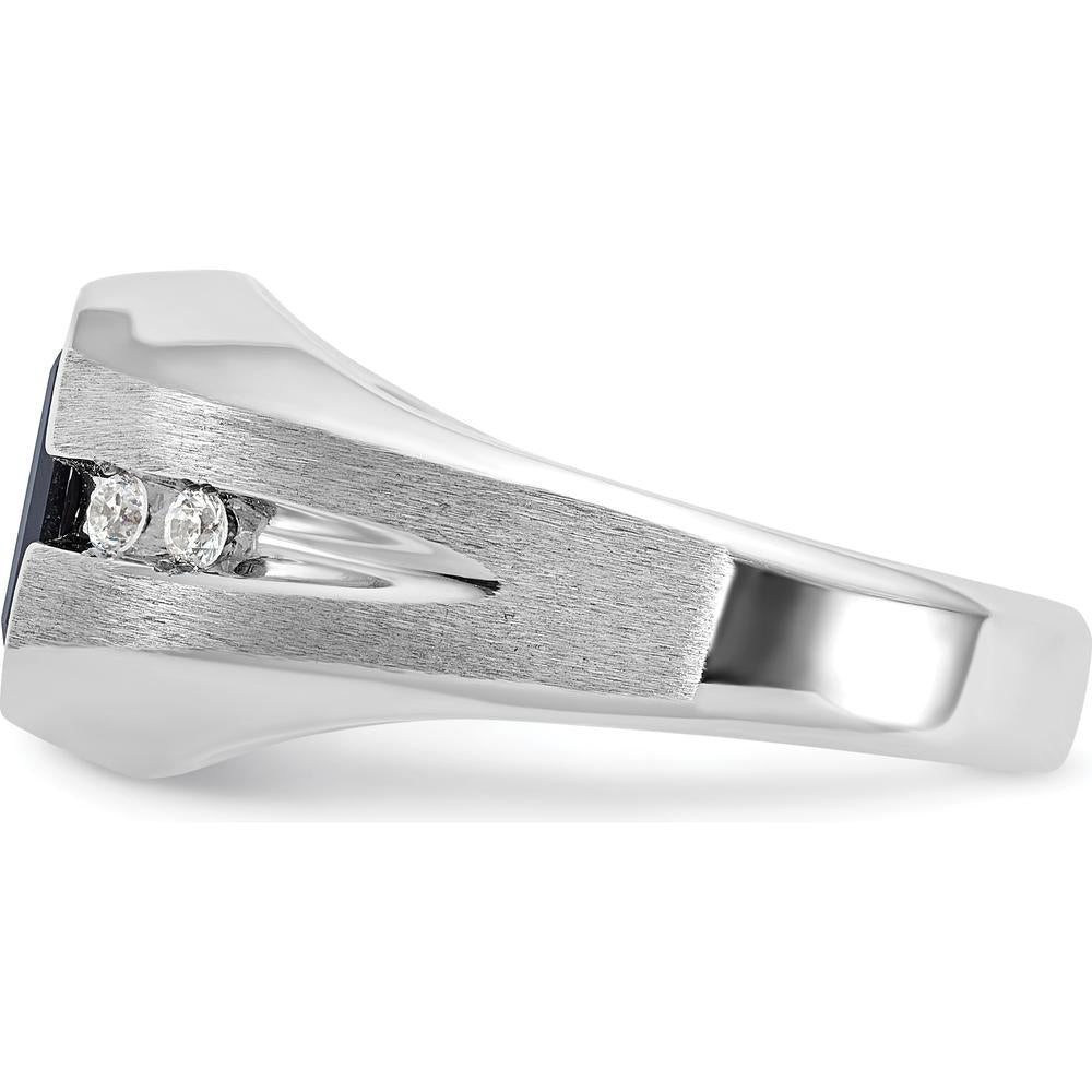 14K White Gold Men's Polished and Satin Onyx and 1/8 Carat AA Quality Diamond Ring by IBGoodman