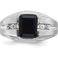 14K White Gold Men's Polished and Satin Onyx and 1/8 Carat AA Quality Diamond Ring by IBGoodman