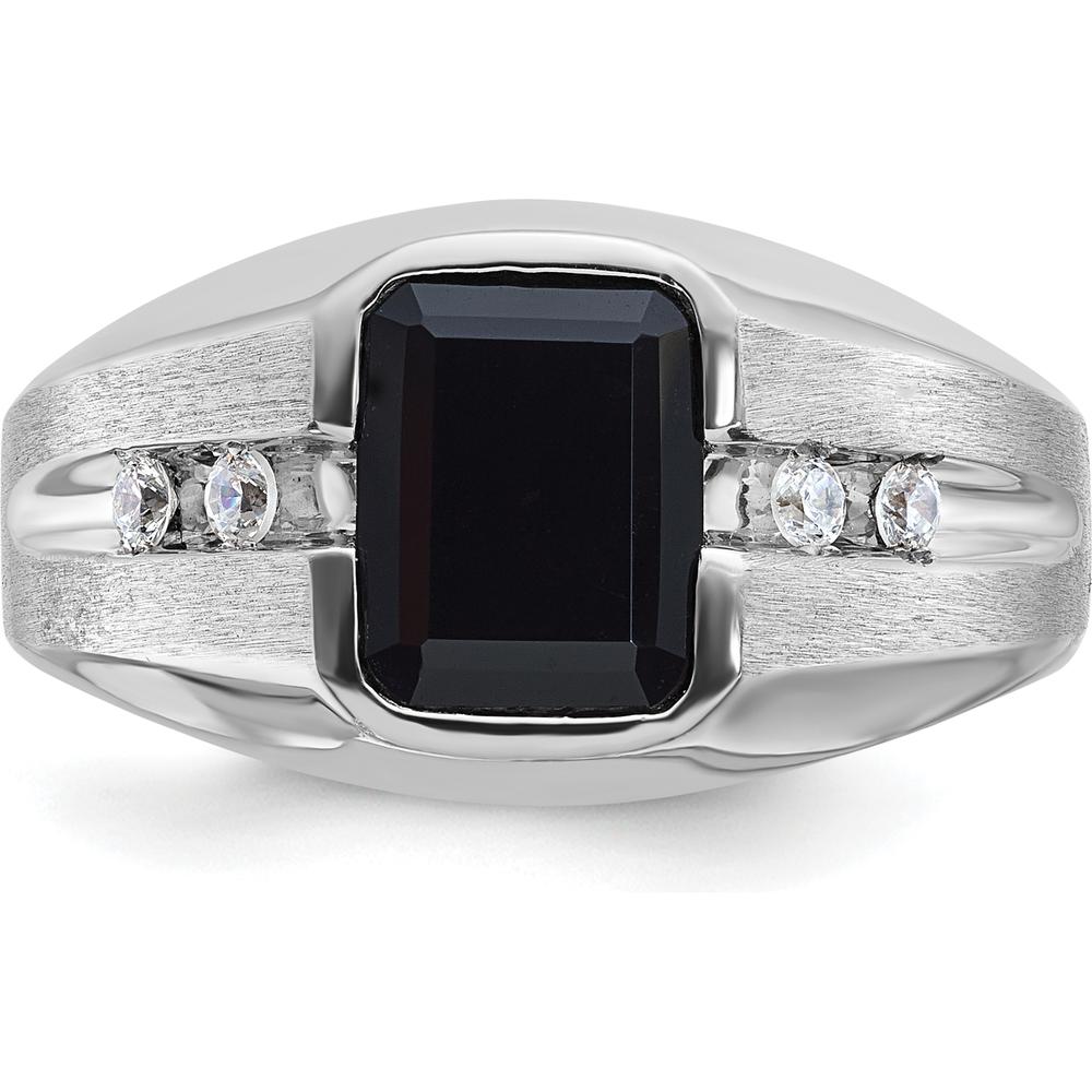 14K White Gold Men's Polished and Satin Onyx and 1/8 Carat AA Quality Diamond Ring by IBGoodman