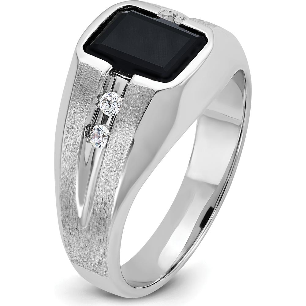 14K White Gold Men's Polished and Satin Onyx and 1/8 Carat AA Quality Diamond Ring by IBGoodman