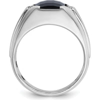 14K White Gold Men's Polished and Satin Onyx and Diamond Ring with 2 Round Diamonds - 0.02 Carats Total Diamond Weight by IBGoodman