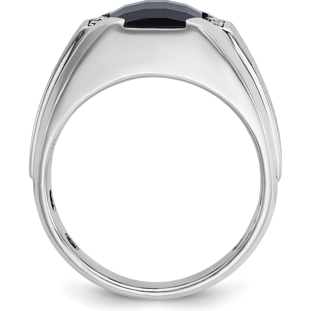 14K White Gold Men's Polished and Satin Onyx and Diamond Ring with 2 Round Diamonds - 0.02 Carats Total Diamond Weight by IBGoodman