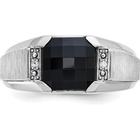 14K White Gold Men's Polished and Satin Onyx and Diamond Ring with 2 Round Diamonds - 0.02 Carats Total Diamond Weight by IBGoodman