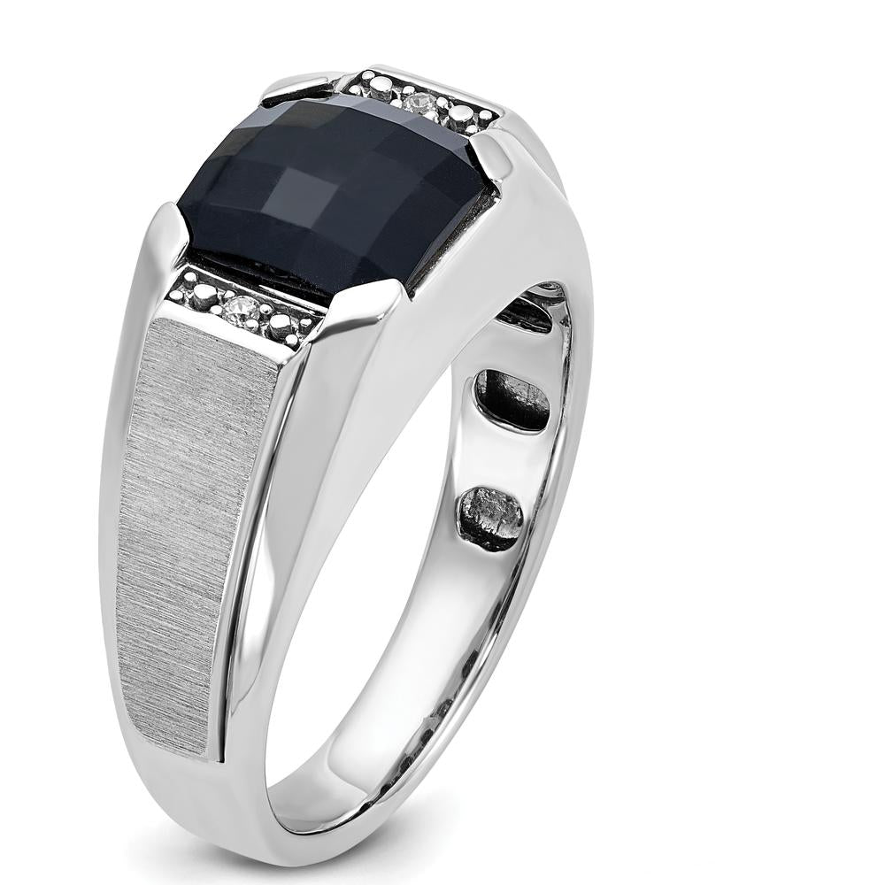 14K White Gold Men's Polished and Satin Onyx and Diamond Ring with 2 Round Diamonds - 0.02 Carats Total Diamond Weight by IBGoodman