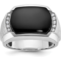 14K White Gold Men's Polished and Satin Onyx Diamond Ring - 0.1 Carats Total Diamond Weight by IBGoodman