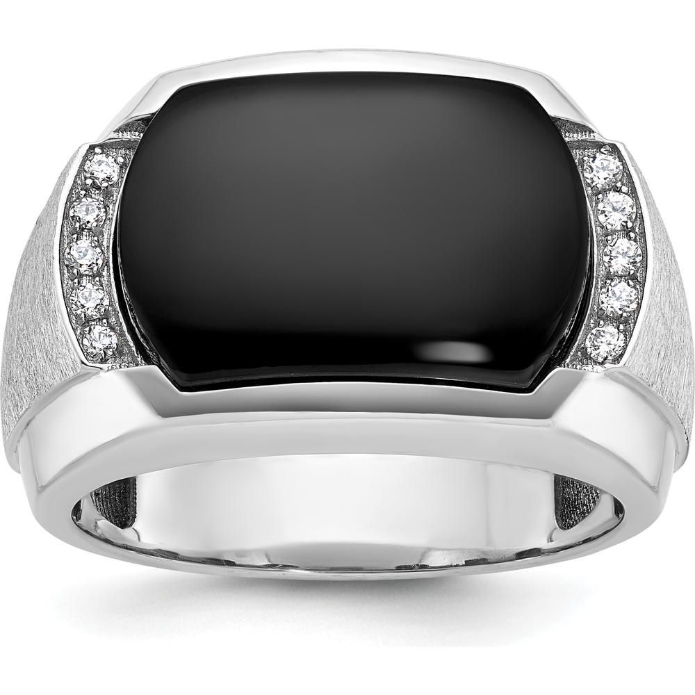14K White Gold Men's Polished and Satin Onyx Diamond Ring - 0.1 Carats Total Diamond Weight by IBGoodman