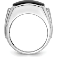 14K White Gold Men's Polished and Satin Onyx Diamond Ring - 0.1 Carats Total Diamond Weight by IBGoodman