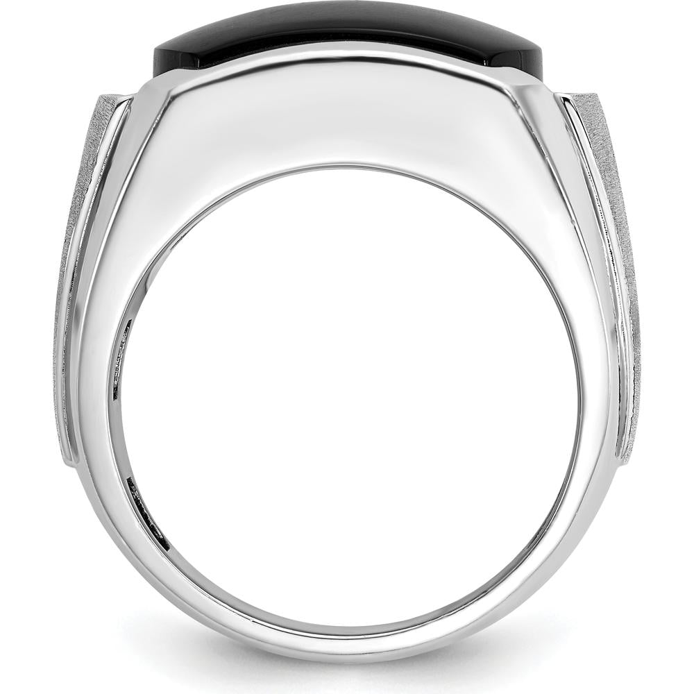 14K White Gold Men's Polished and Satin Onyx Diamond Ring - 0.1 Carats Total Diamond Weight by IBGoodman
