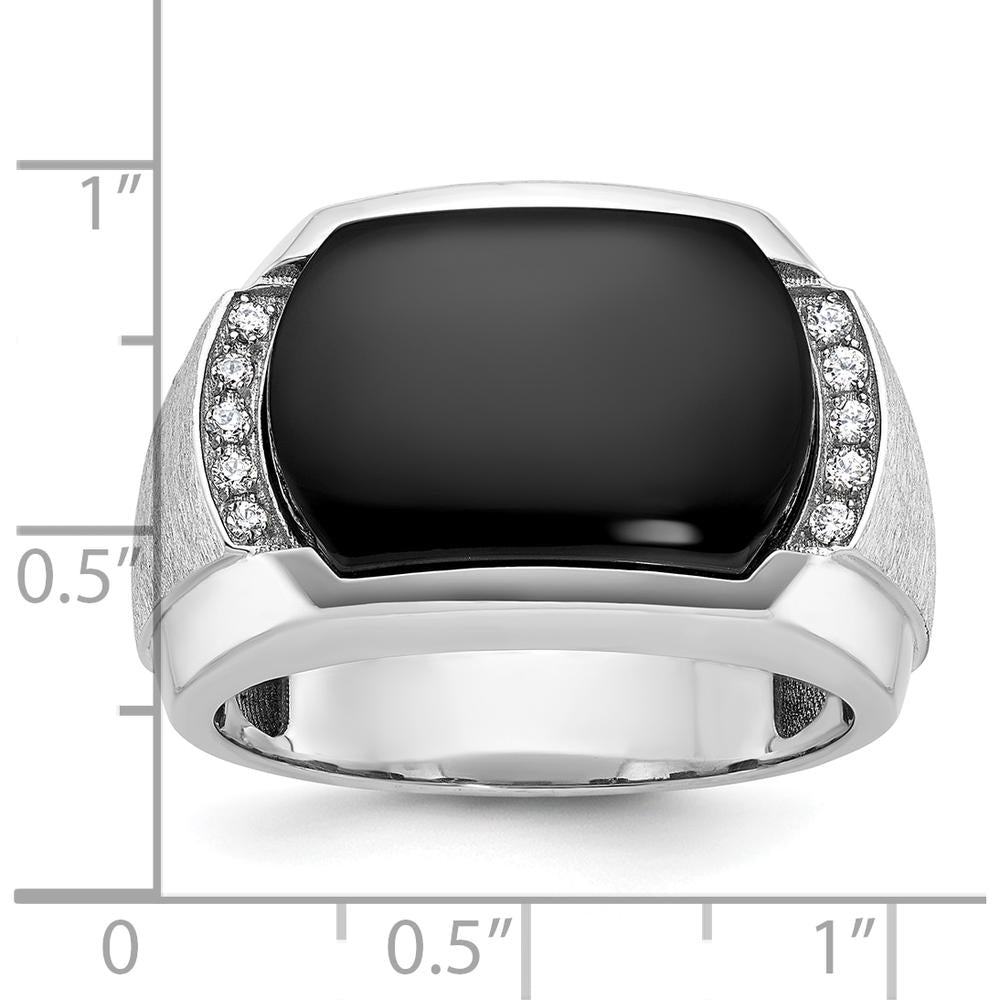 14K White Gold Men's Polished and Satin Onyx Diamond Ring - 0.1 Carats Total Diamond Weight by IBGoodman