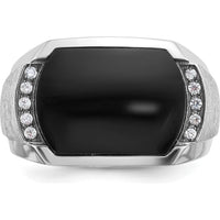14K White Gold Men's Polished and Satin Onyx Diamond Ring - 0.1 Carats Total Diamond Weight by IBGoodman