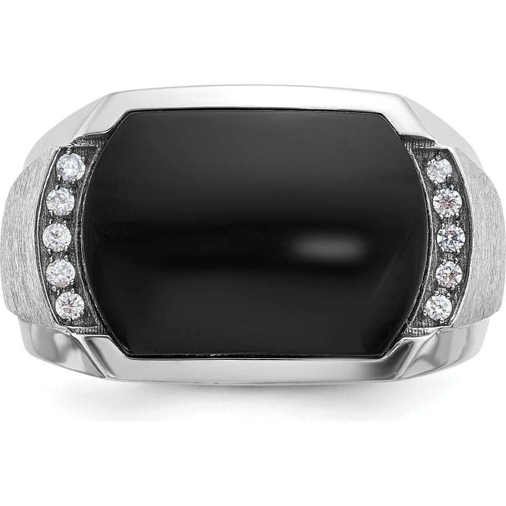 14K White Gold Men's Polished and Satin Onyx Diamond Ring - 0.1 Carats Total Diamond Weight by IBGoodman