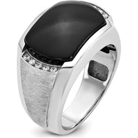 14K White Gold Men's Polished and Satin Onyx Diamond Ring - 0.1 Carats Total Diamond Weight by IBGoodman