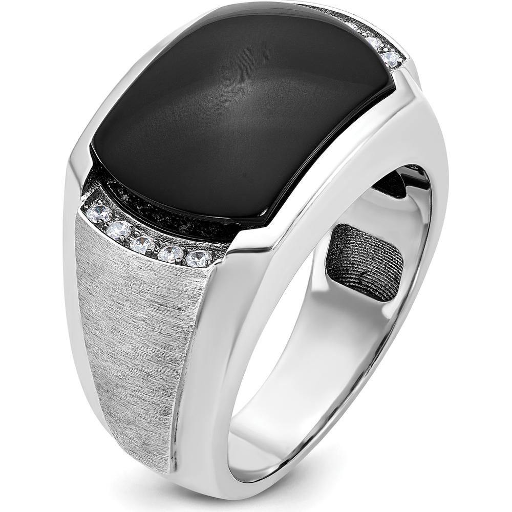 14K White Gold Men's Polished and Satin Onyx Diamond Ring - 0.1 Carats Total Diamond Weight by IBGoodman