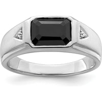 14K White Gold Men's Polished & Satin Onyx Ring with Round Diamonds - 2.19 Carat Onyx, 0.0105 Carat Diamond by 0
