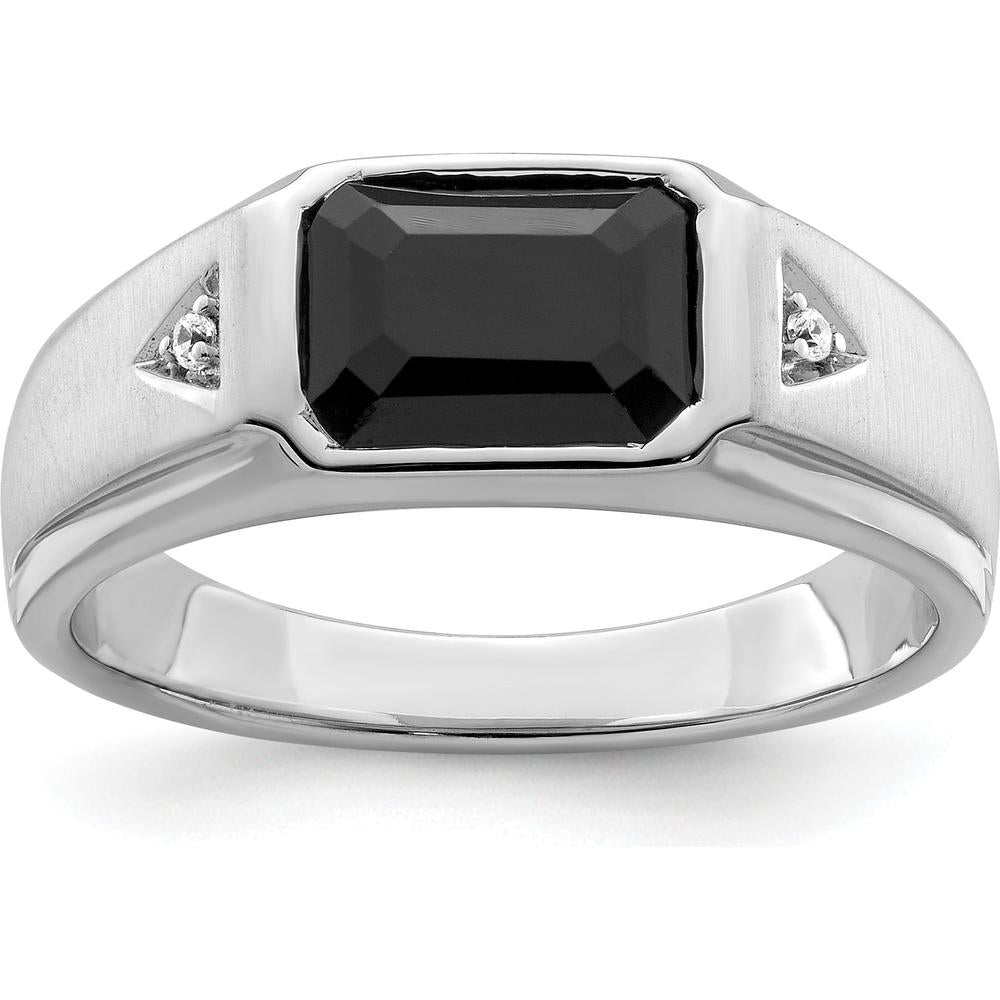 14K White Gold Men's Polished & Satin Onyx Ring with Round Diamonds - 2.19 Carat Onyx, 0.0105 Carat Diamond by 0