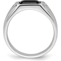14K White Gold Men's Polished & Satin Onyx Ring with Round Diamonds - 2.19 Carat Onyx, 0.0105 Carat Diamond by 0