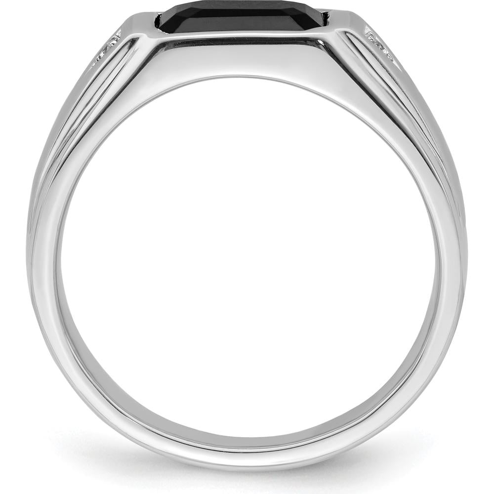 14K White Gold Men's Polished & Satin Onyx Ring with Round Diamonds - 2.19 Carat Onyx, 0.0105 Carat Diamond by 0