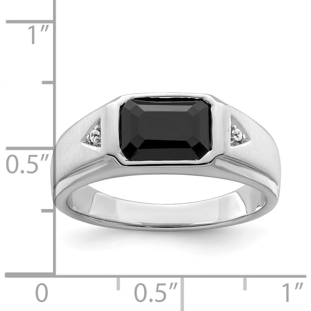 14K White Gold Men's Polished & Satin Onyx Ring with Round Diamonds - 2.19 Carat Onyx, 0.0105 Carat Diamond by 0