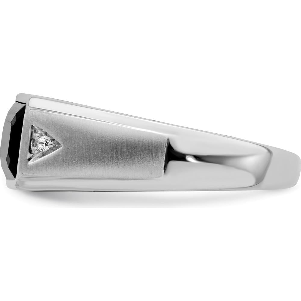 14K White Gold Men's Polished & Satin Onyx Ring with Round Diamonds - 2.19 Carat Onyx, 0.0105 Carat Diamond by 0