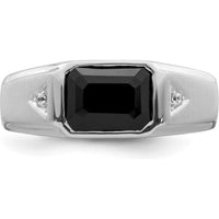 14K White Gold Men's Polished & Satin Onyx Ring with Round Diamonds - 2.19 Carat Onyx, 0.0105 Carat Diamond by 0