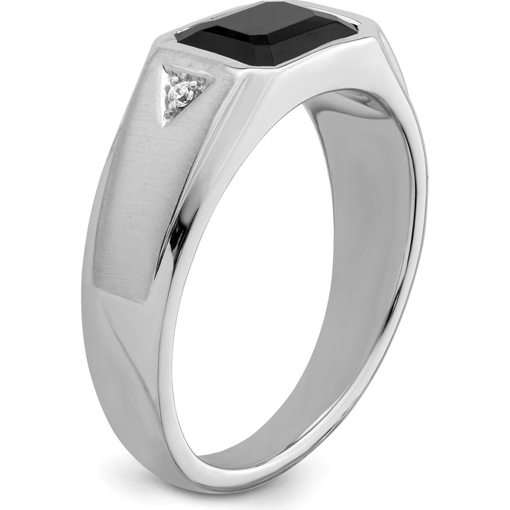 14K White Gold Men's Polished & Satin Onyx Ring with Round Diamonds - 2.19 Carat Onyx, 0.0105 Carat Diamond by 0