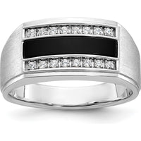 14K White Gold Men's Polished and Satin Ring with Black Gemstone and Diamond Accents by IBGoodman