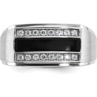 14K White Gold Men's Polished and Satin Ring with Black Gemstone and Diamond Accents by IBGoodman