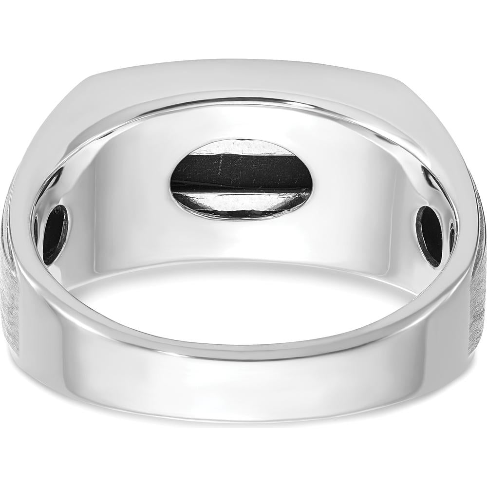 14K White Gold Men's Polished and Satin Ring with Black Gemstone and Diamond Accents by IBGoodman