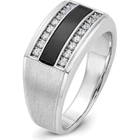 14K White Gold Men's Polished and Satin Ring with Black Gemstone and Diamond Accents by IBGoodman