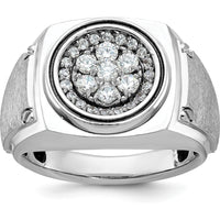 14K White Gold Men's Polished and Satin Round Diamond Cluster Ring - 0.63 Carats Total Diamond Weight by IBGoodman