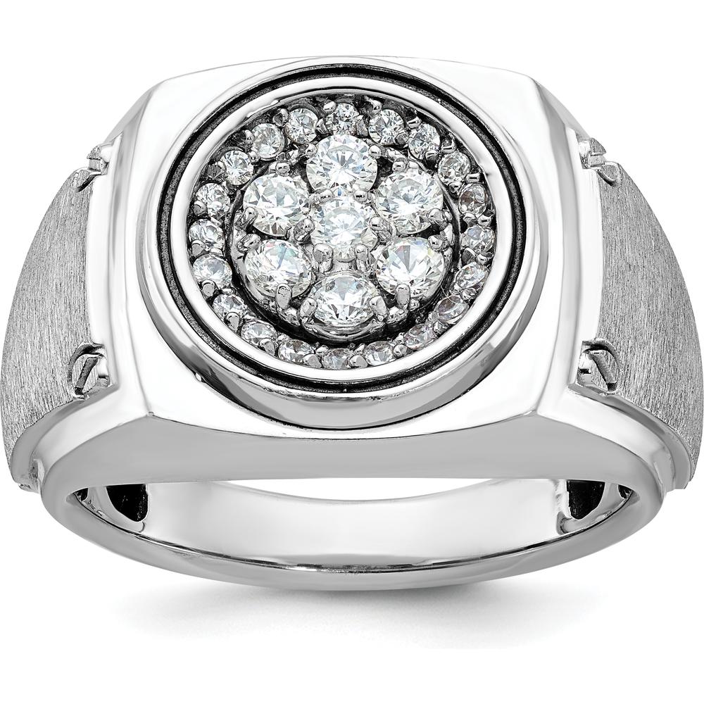 14K White Gold Men's Polished and Satin Round Diamond Cluster Ring - 0.63 Carats Total Diamond Weight by IBGoodman