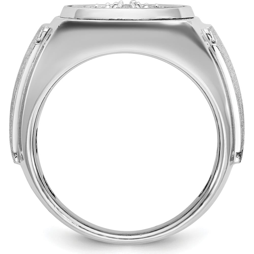 14K White Gold Men's Polished and Satin Round Diamond Cluster Ring - 0.63 Carats Total Diamond Weight by IBGoodman