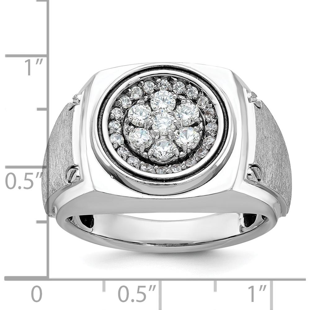 14K White Gold Men's Polished and Satin Round Diamond Cluster Ring - 0.63 Carats Total Diamond Weight by IBGoodman