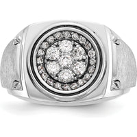 14K White Gold Men's Polished and Satin Round Diamond Cluster Ring - 0.63 Carats Total Diamond Weight by IBGoodman