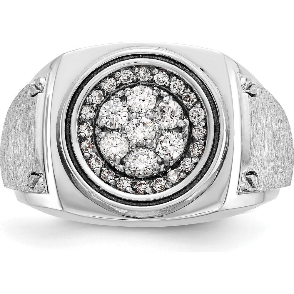 14K White Gold Men's Polished and Satin Round Diamond Cluster Ring - 0.63 Carats Total Diamond Weight by IBGoodman