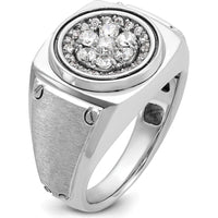 14K White Gold Men's Polished and Satin Round Diamond Cluster Ring - 0.63 Carats Total Diamond Weight by IBGoodman
