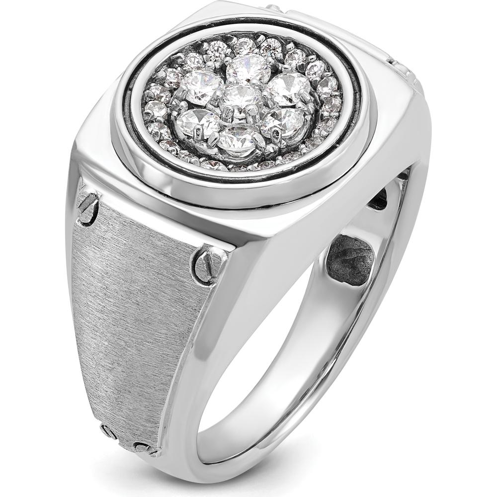 14K White Gold Men's Polished and Satin Round Diamond Cluster Ring - 0.63 Carats Total Diamond Weight by IBGoodman