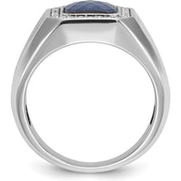 14K White Gold Men's Polished and Satin Sapphire and Diamond Ring with Milgrain Detail by IBGoodman