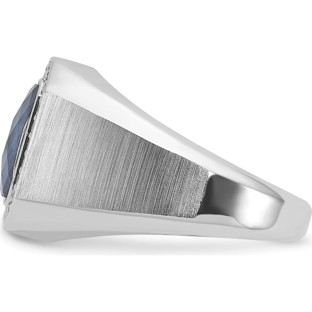 14K White Gold Men's Polished and Satin Sapphire and Diamond Ring with Milgrain Detail by IBGoodman