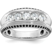 14K White Gold Men's Polished and Textured 5-Stone Ring with Round Diamonds by IBGoodman