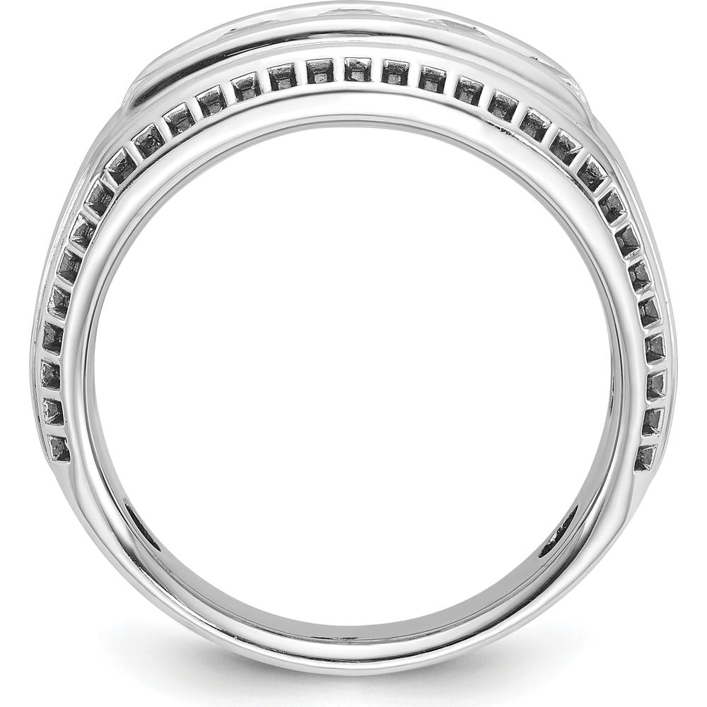 14K White Gold Men's Polished and Textured 5-Stone Ring with Round Diamonds by IBGoodman