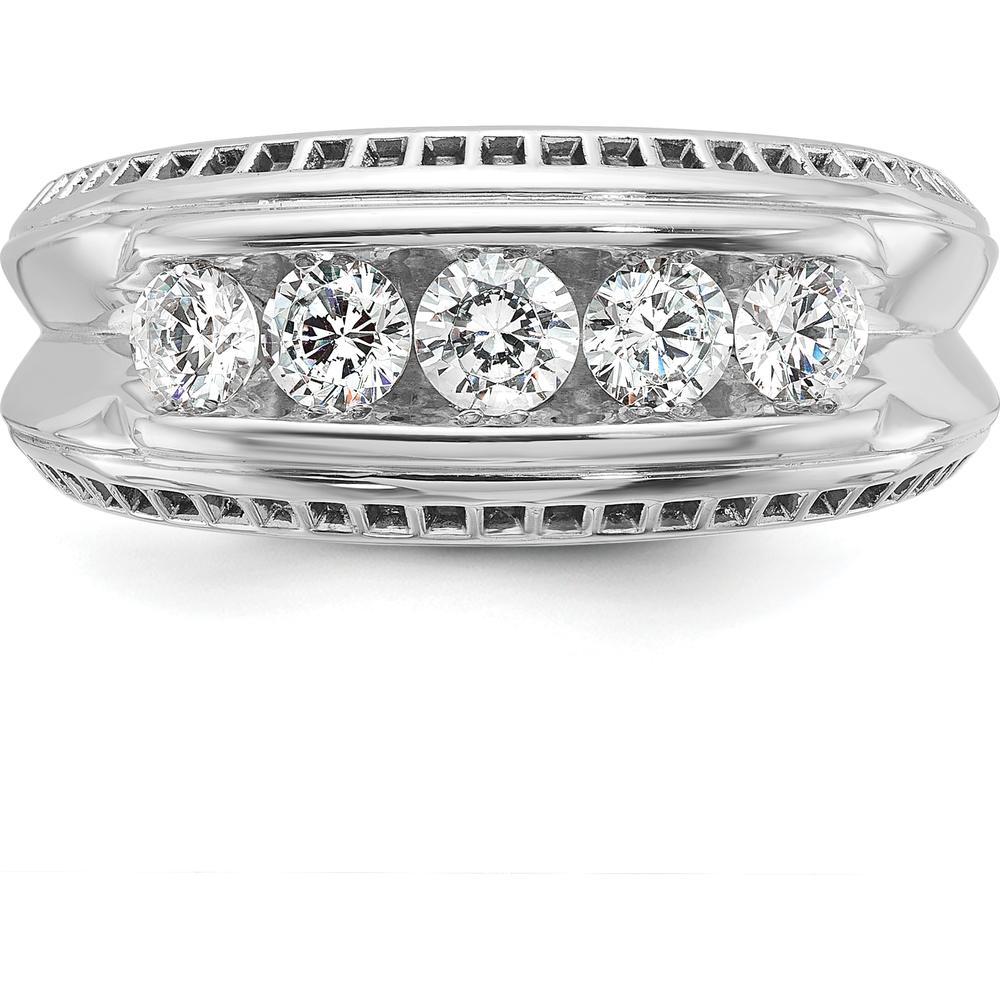 14K White Gold Men's Polished and Textured 5-Stone Ring with Round Diamonds by IBGoodman